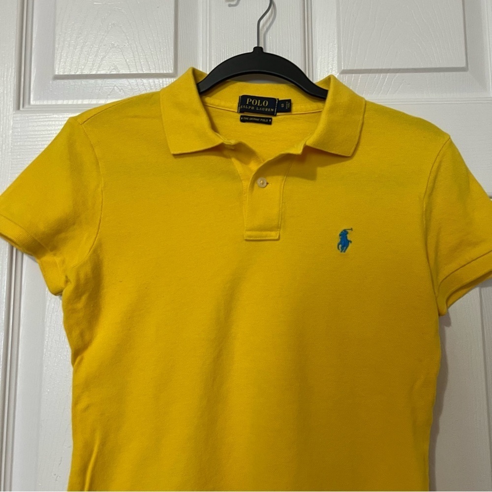 Polo Ralph Lauren Yellow Collared Logo Skinny Polo Short Sleeve T-Shirt - Sz S - Picture 3 of 11